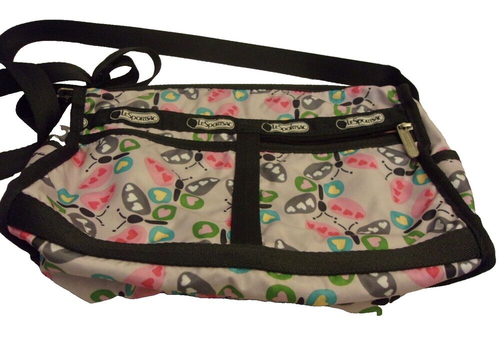 LeSportsac Crossbody Bag  Butterfly Pattern Adjustable Strap Lightweight Nylon